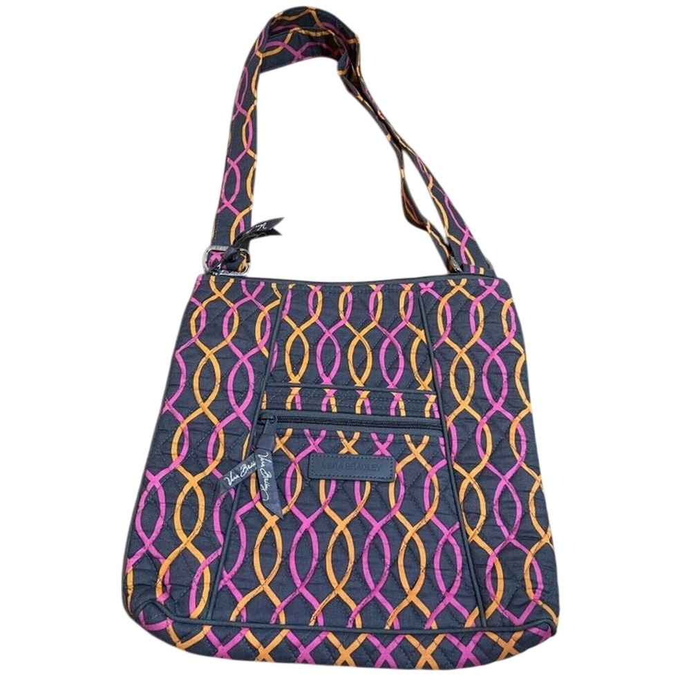 Vera Bradley Crossbody Shoulder Bag Purse Quilted Jazzy Swirls Gray Pink Orange